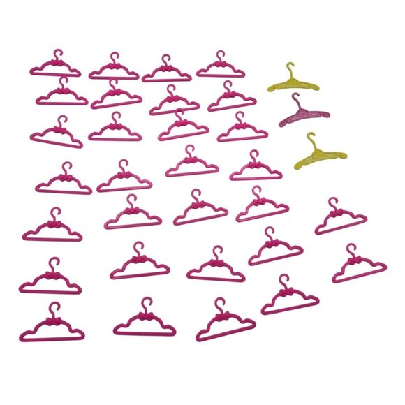 Barbie Miniature Pink & Yellow Plastic Doll Clothes Hangers Set Of 30 - Picture 2 of 2